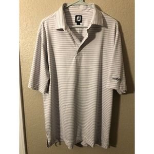 FJ Foot Joy Mens Golf Polo White & Black Stripe Large‎ Pullover Short Sleeve